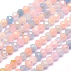 Morganite, ganzer Perlenstrang, helle rosa Farben, facettiert, rund, 2-2,5 mm, ca. 180 Stk