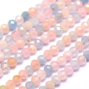 Morganite, ganzer Perlenstrang, helle rosa Farben, facettiert, rund, 2-2,5 mm, ca. 180 Stk