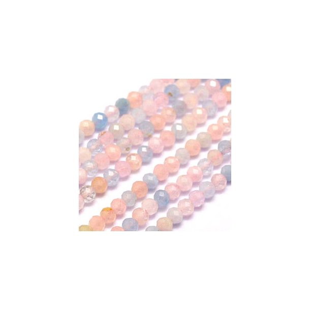 Morganite beads, entire strand, natural pink colors, faceted, round, 2-2,5mm, 180pcs