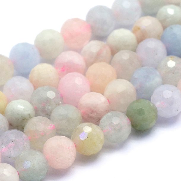 Morganite beads, natural pastel-colored, faceted, round, 6mm, 6pcs