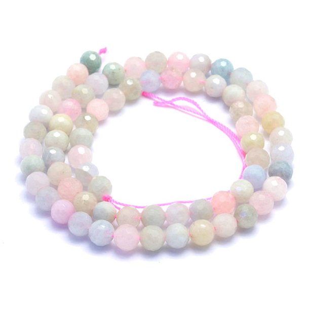 Morganite beads, half strand, natural pastel-colored, faceted, 6mm, 30pcs