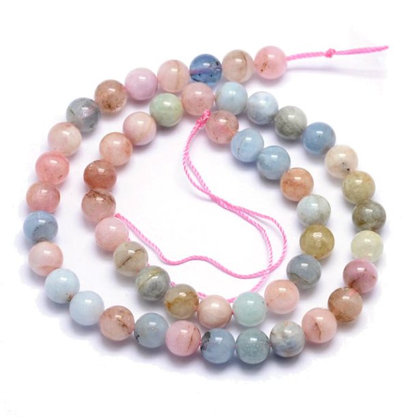 Morganite beads, entire strand, natural pastel-colored, round, 8mm, ca. 47pcs