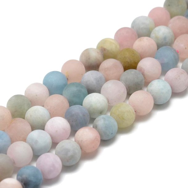 Morganite beads, natural pastel-colored, frosted round, 4mm, appx. 20pcs