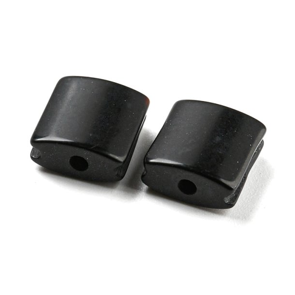 Obsidian, flat square bead with grooves, for Macram, black, 10x10x5mm, 1pc