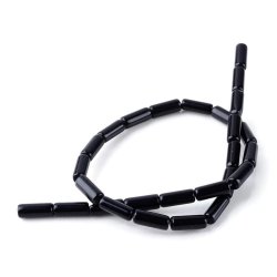 Obsidian-R&ouml;hrenperle, ganzer Strang, 15x6 mm, ca. 27 St&uuml;ck.