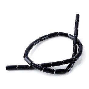 Obsidian rrperle, hel streng, 15x6 mm, ca. 27 stk.