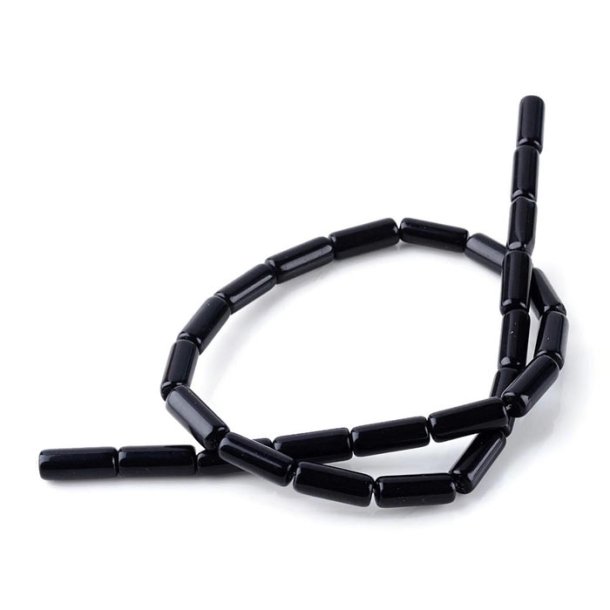 Obsidian tube bead, whole strand, 15x6 mm, approx. 27 pieces.