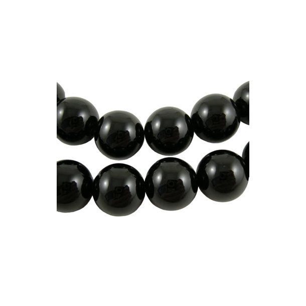 Onyx Perle, ganzer Strang, schwarz, rund, 14 mm, 28 Stk.