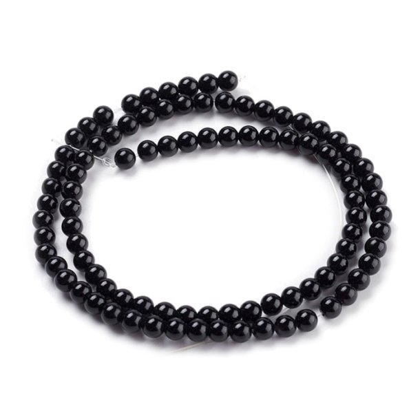 Onyx bead, entire strand of beads, black, round, 4mm, ca. 95pcs.