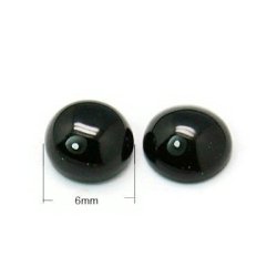 Schwarzer Onyx-Cabochon (flache Rckseite), schwarz, rund, 6x3,5 mm, 2 Stk.