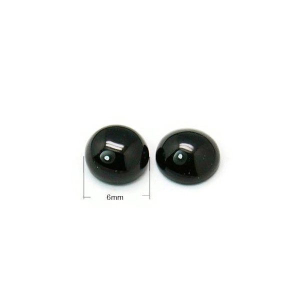 Schwarzer Onyx-Cabochon (flache R&uuml;ckseite), schwarz, rund, 6x3,5 mm, 2 Stk.