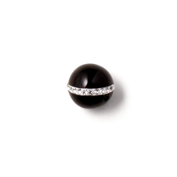 Onyx bead, round with crystal belt, black, 10mm, 1pc.