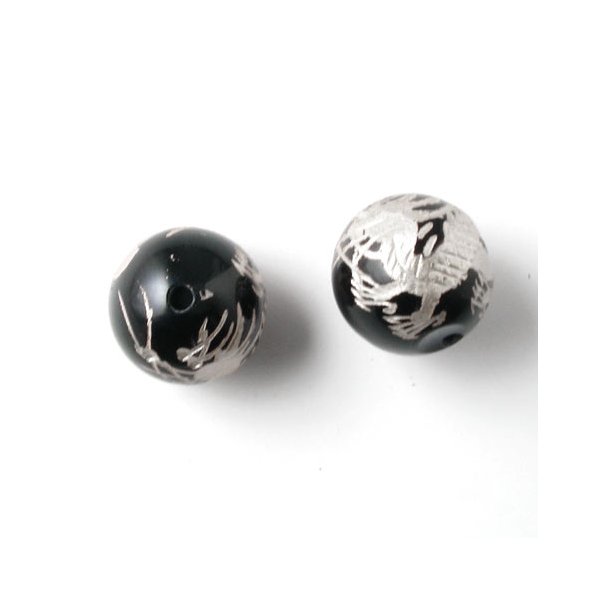 Onyx perle, S&oslash;lv-drage, rund, 10 mm, 1 stk.
