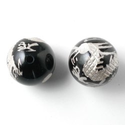 Onyx-Perlen, ganzer Strang, Drachen aus Sterlingsilber, 10 mm, 39 Stk.