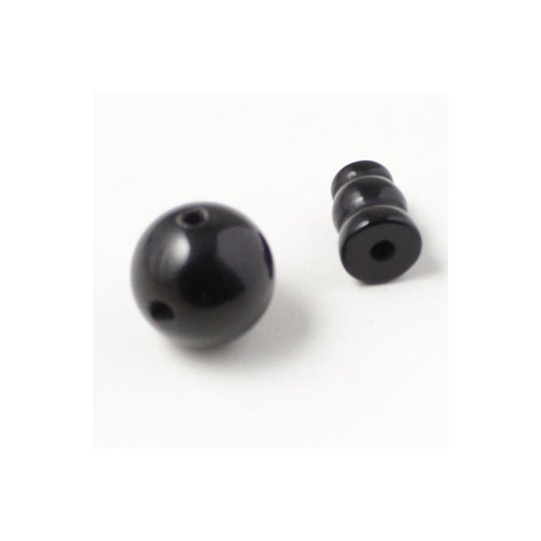 Onyx Guru bead with a 3-hole T-conector and tube bead, round 10mm, 1 set