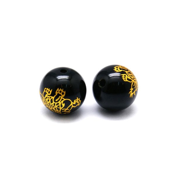 Onyx bead, golden tortoise, round, 12mm, 1pc.