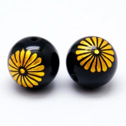 Onyx-Perle mit Margerite aus 18K Gold, 14 mm, 1 Stk.