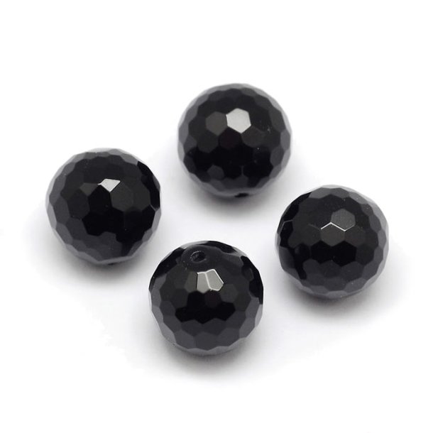 Onyx bead, half-drilled, faceted round, A-grade, 6mm, 2pcs.