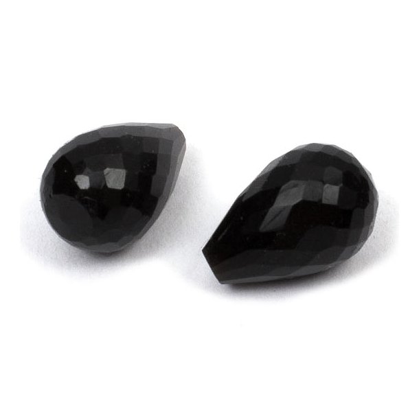 Black onyx, half drilled, drop shape, facetted, 12x8 mm, 1pc