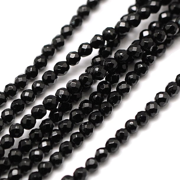 Onyx bead, full strand, black, facetted, round, 3mm, approx. 130 pcs.