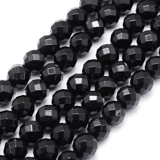 Onyx bead, full strand, black, facetted, round, 4mm, approx. 95 pcs.
