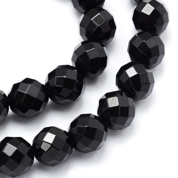 Onyx bead, black, facetted, round, 4mm, 20pcs.
