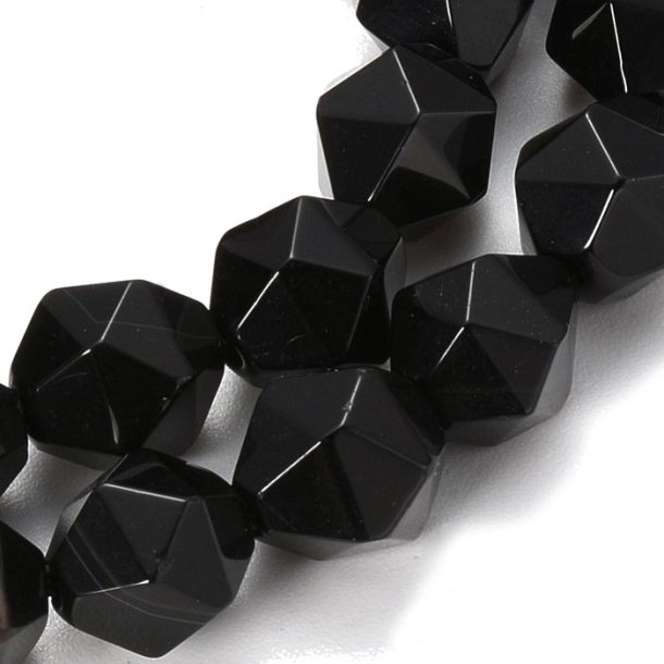 Onyx bead, black, faceted nugget, approx. 9x8x7 mm, 6 pcs