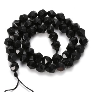 Onyx bead, whole strand, black, faceted nugget, approx. 9x8x7 mm, 45 pcs