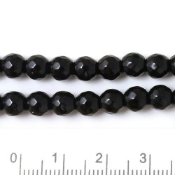 Onyx Perle, ganzer Perlenstrang, grobe Facettierung, schwarz, 6 mm, 65 Stk.