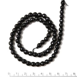 Onyx Perle, ganzer Perlenstrang, grobe Facettierung, schwarz, 6 mm, 65 Stk.