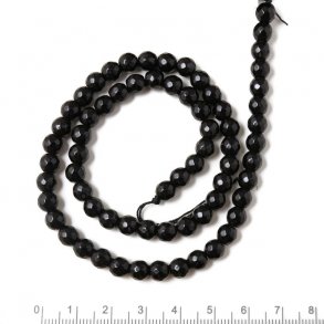 Onyx bead, entire strand of beads, soft facetted, black, 6mm, 65pcs.
