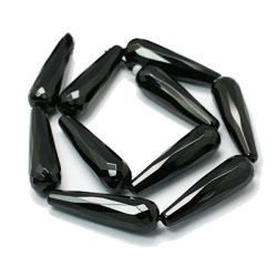 Onyx Perle, ganzer Strang, schwarz, lange facettierte Tropfen, 30x10 mm, 13 Stk.