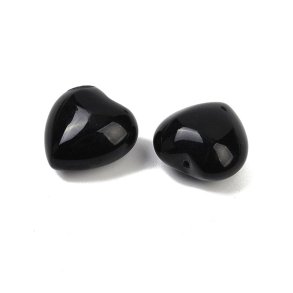 Onyx, Herz, schwarz, halb gebohrt, ca. 15,5x15 mm, 1 Stk.