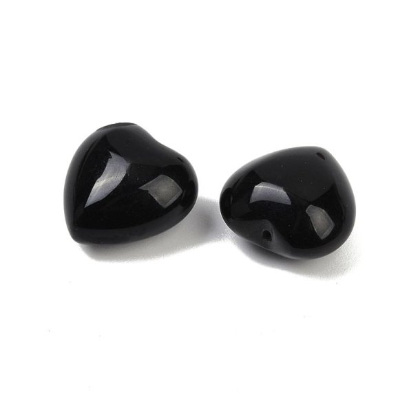Onyx, Herz, schwarz, halb gebohrt, ca. 15,5x15 mm, 1 Stk.