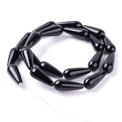 Onyx teardrop, black, Pierced from top to bottom, 16x8mm, 4pcs.