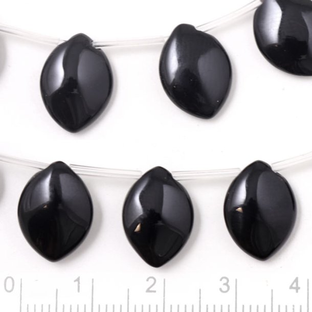Onyx, flat drop, cross drilled in top, black, 14x10x4 mm, 4 pcs.