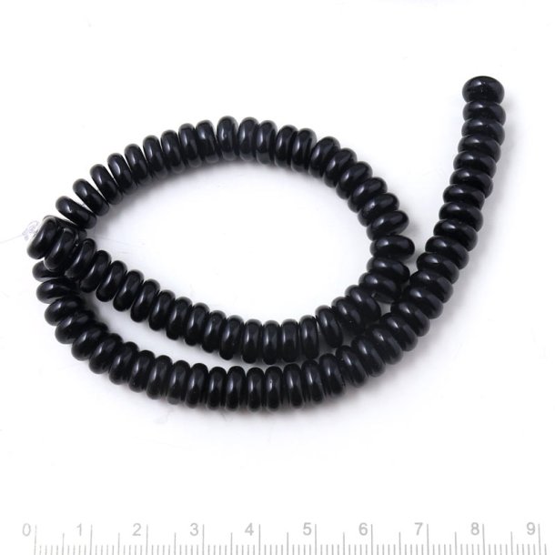 Onyxperle, ganzer Strang, schwarz, rundell, Heishi 8,5x3,5 mm, ca. 80 Stck