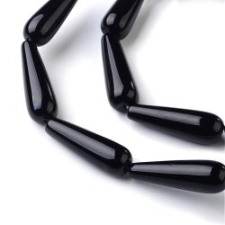 Onyx Tropfen, ganzer Strang, schwarz, lang, 30x10x5 mm, 13 Stk.