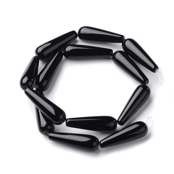 Onyx teardrop, full strand, black, long, 30x10x5mm, 13pcs.
