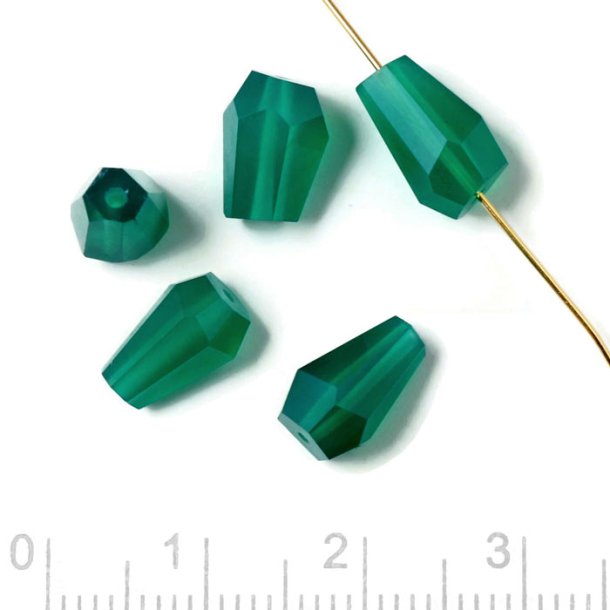 Green onyx, through-drilled, teardrop-shaped, uneven faceted bead, appx. 9x6 mm, 2 pcs