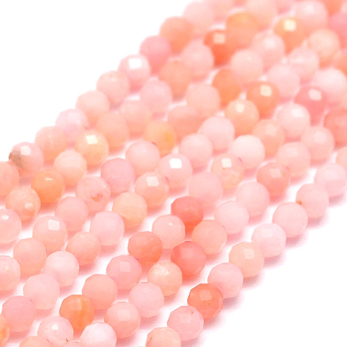 Pink Opal, Hel Streng, Rund, Facetteret, 4 mm, Ca. 94 Stk. til Smykkefremstilling
