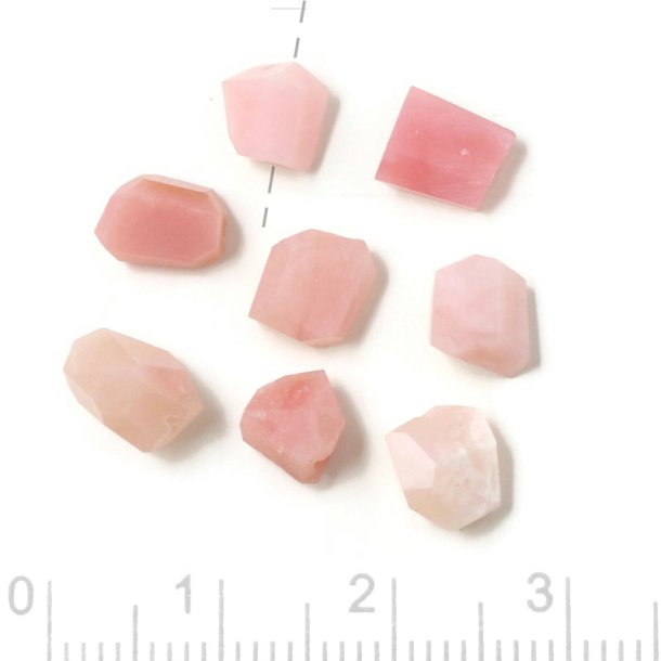 Pink opal, uneven faceted bead, light pink, approx. 7x5x4 mm, 4 pcs.