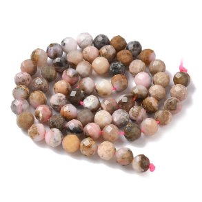 Pink opal, strand, round, faceted, 6 mm, approx. 64 pcs.