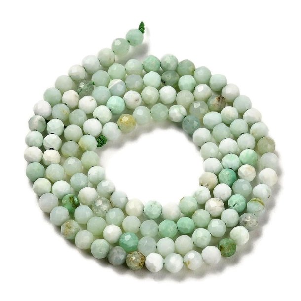 Green opal, full strand, round faceted bead, 3 mm, approx. 123 pieces.
