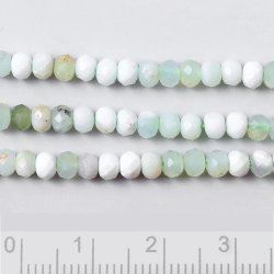 Gr&uuml;ner Opal, ganzer Strang, rundel, facettierte Perle, hellgr&uuml;n und wei&szlig;, 3x4 mm, ca. 120 Stk.