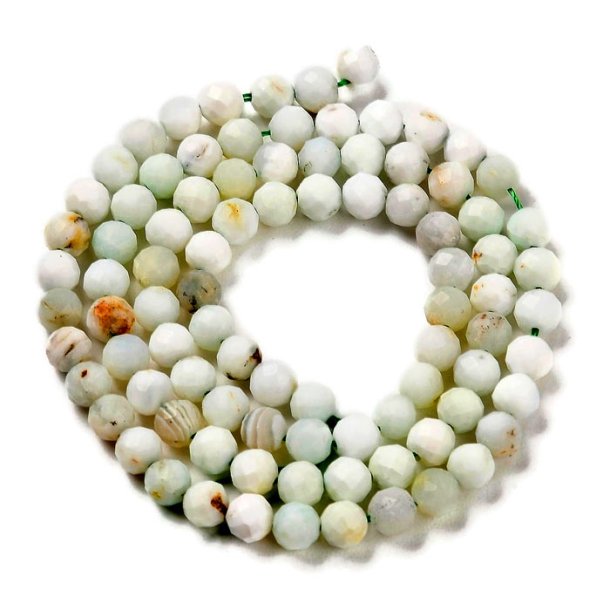 Green opal, full strand, round faceted bead, light green, 4.5 mm, appx. 92 pcs.