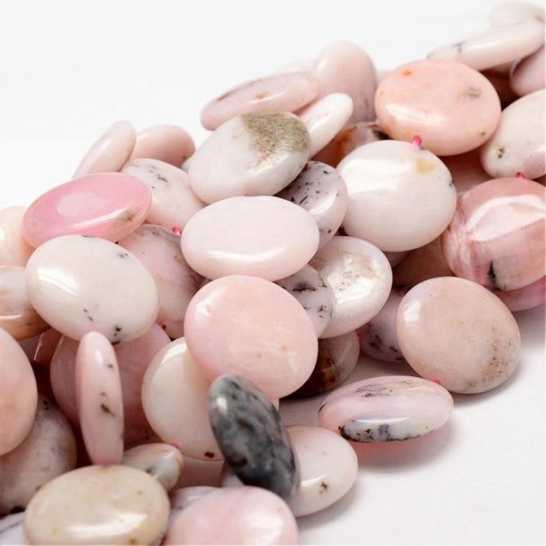 Pink opal bead, natural, flat round, 20x7 mm, 4pcs.