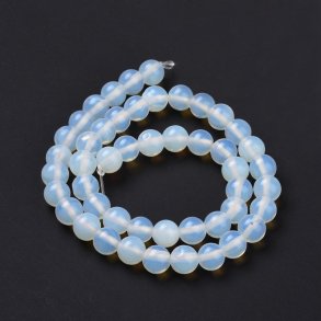Imitation opalite, entire strand, round beads, soft bluish, 8mm, appx. 47pcs.