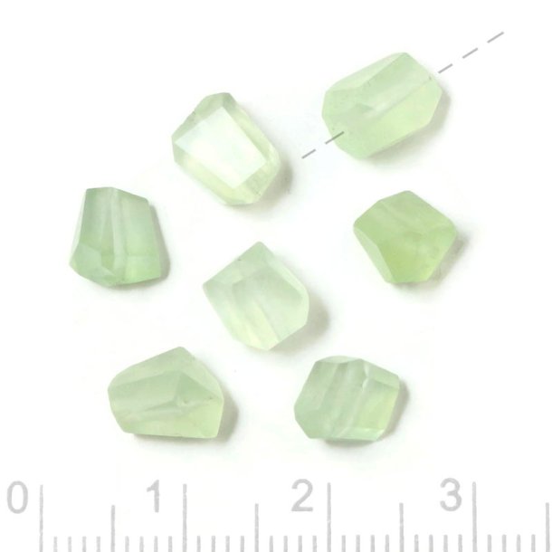 Prehnite, uneven faceted bead, light cloudy green, approx. 8x5x4 mm, 4 pcs.