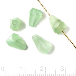 Prehnite, through-drilled, teardrop-shaped, uneven faceted bead, light green, appx. 9x6 mm, 2 pcs